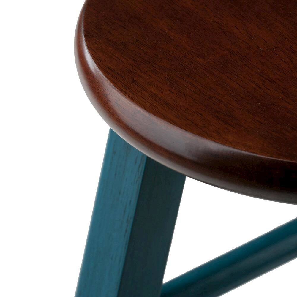 Alt View 1. FurniFact - 24" Rustic Teal Counter Stool - Rustic Teal / Walnut.