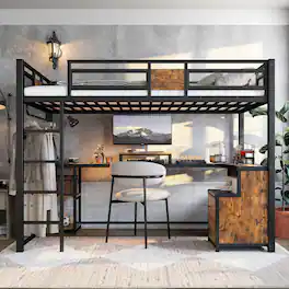 Anysun - Twin XL Loft Bed w/ Desk, Fabric Drawers, Metal Frame, Ladders, Noise-Free, No Box Spring Needed - Black