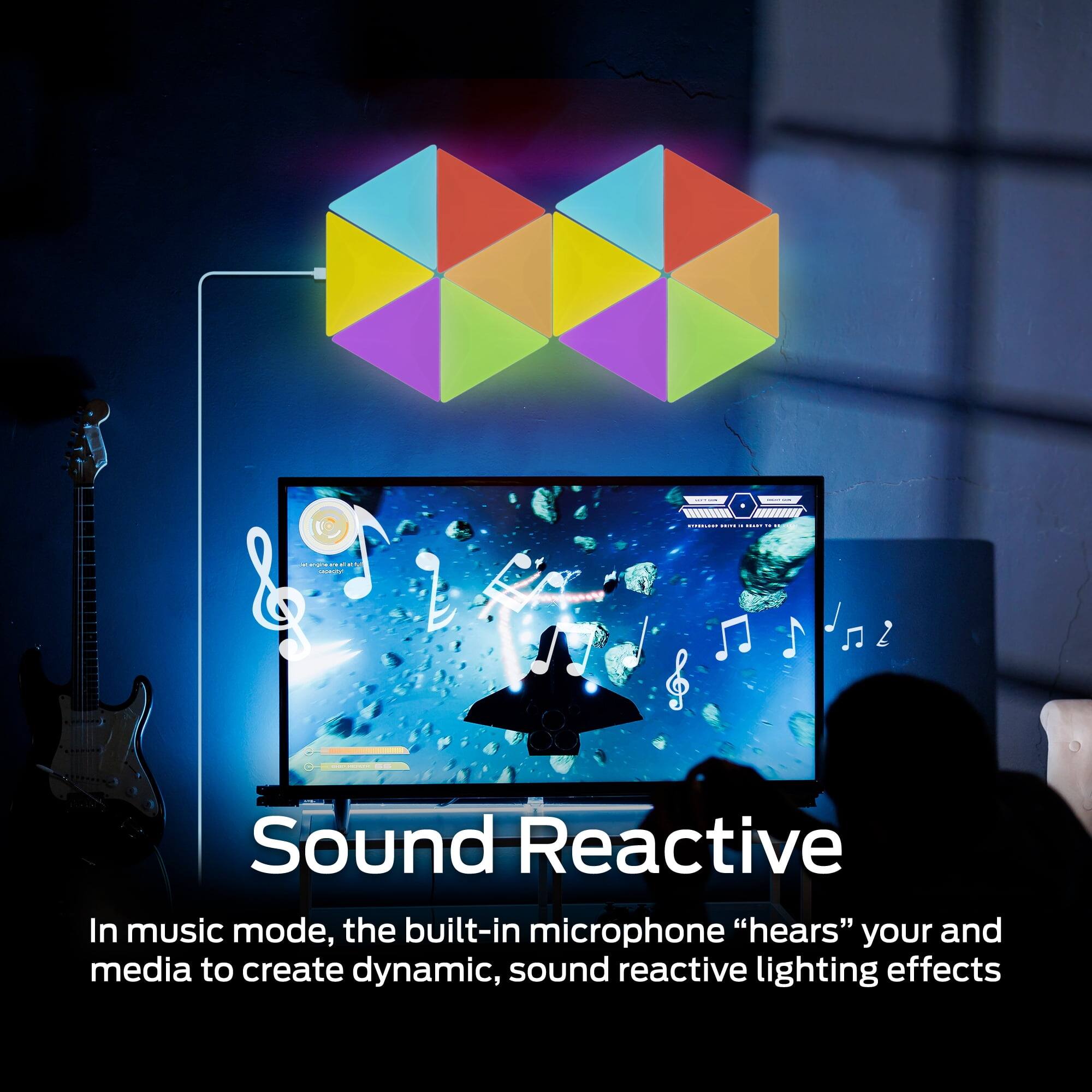 Sound Reactive

In music mode, the built-in microphone "hears" your and media to create dynamic, sound reactive lighting effects