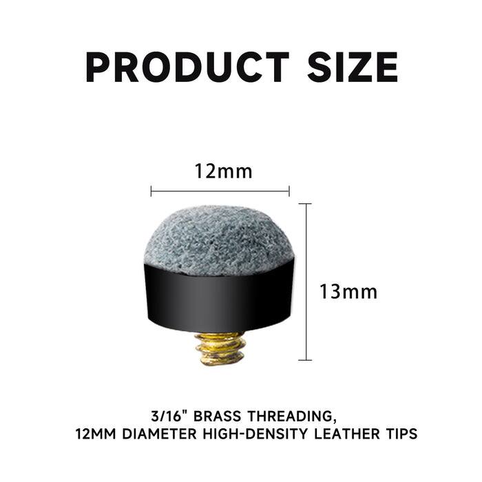 PRODUCT SIZE
12mm
13mm
3/16" BRASS THREADING, 12MM DIAMETER HIGH-DENSITY LEATHER TIPS