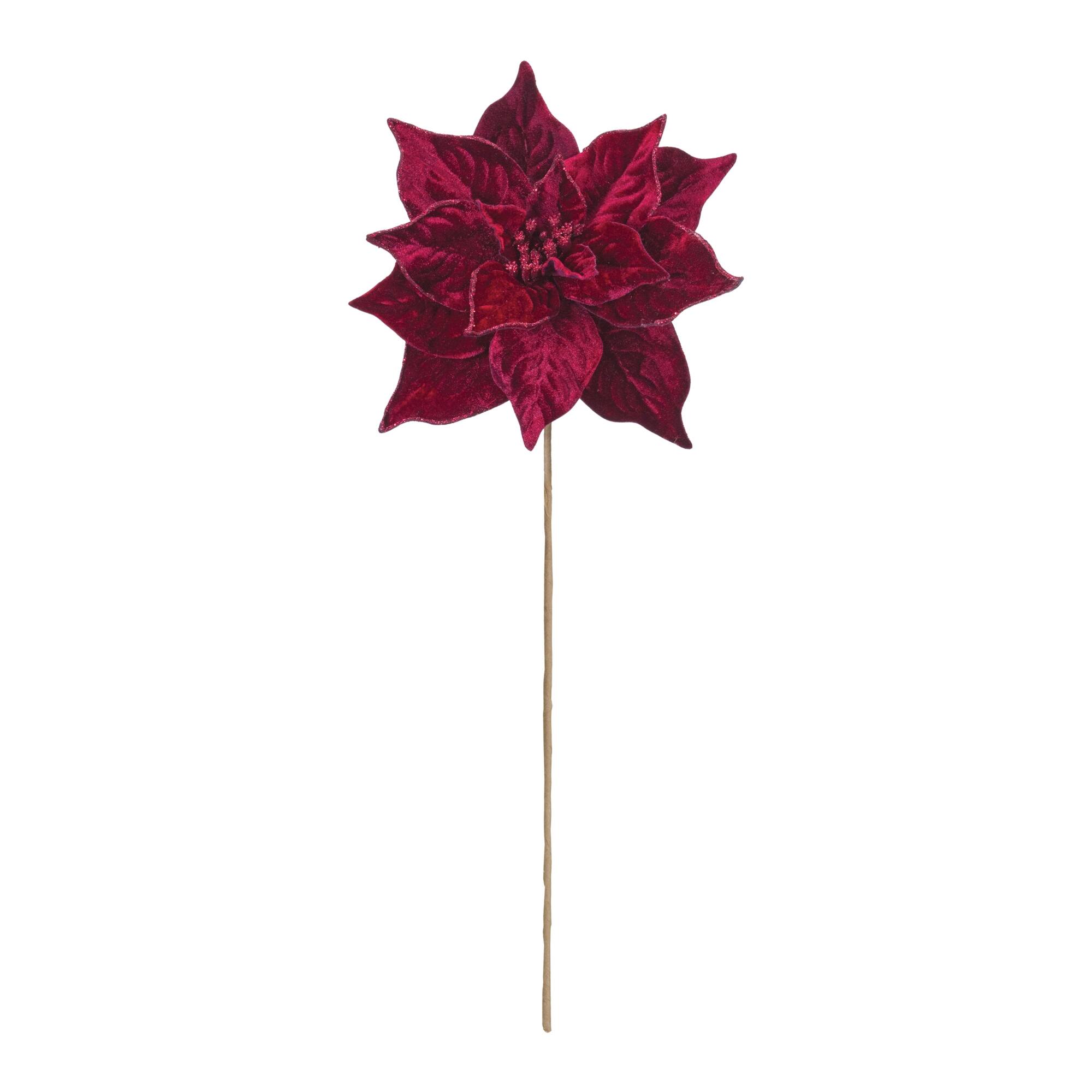 Angle. BreeBe - Burgandy Poinsettia Flower Stem (Set of 6) - Red.