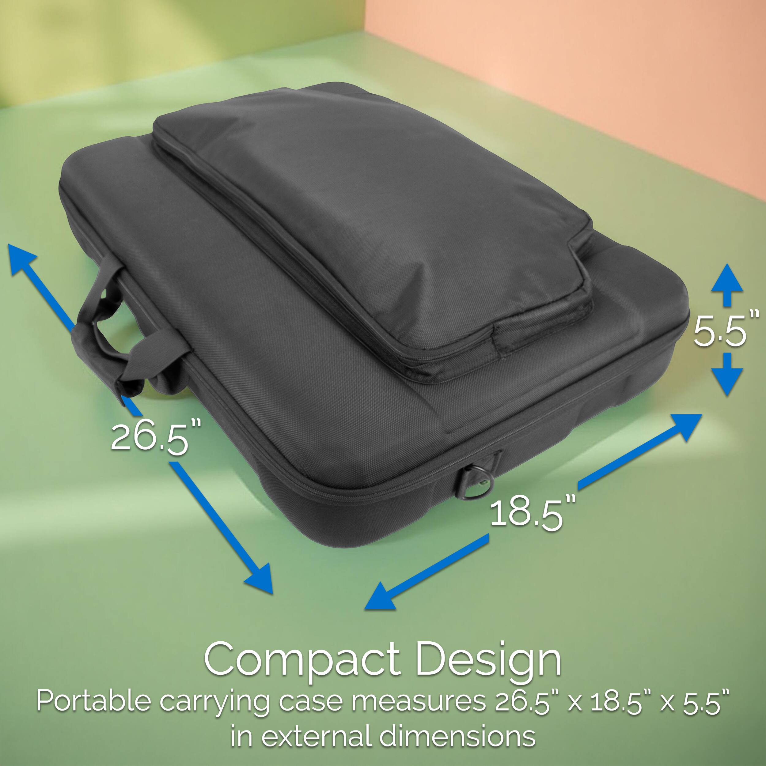 5.5" 26.5" 18.5" Compact Design Portable carrying case measures 26.5" X 18.5" X 5.5" in external dimensions