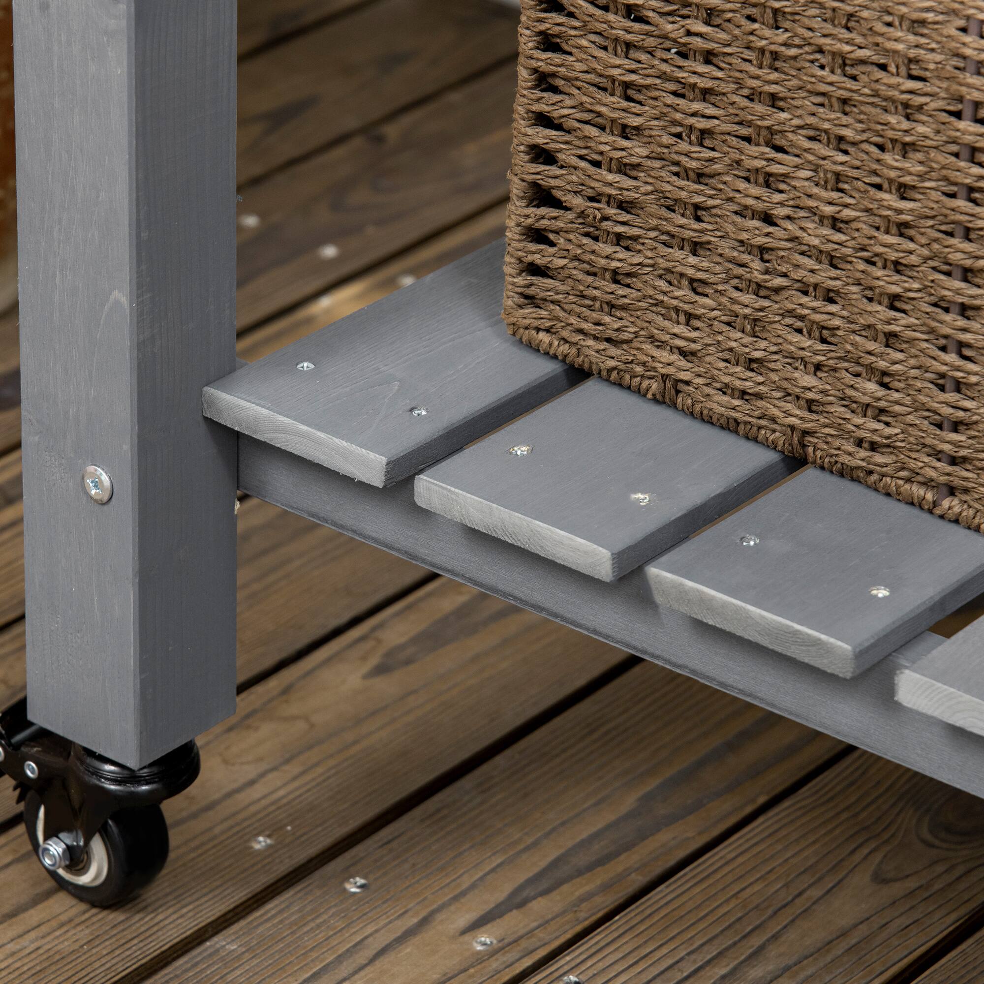 Alt View 8. Outsunny - Raised Garden Bed, 47" x 22" x 33", Elevated Wooden Planter Box w/ Lockable Wheels, Storage Shelf - Dark Gray.