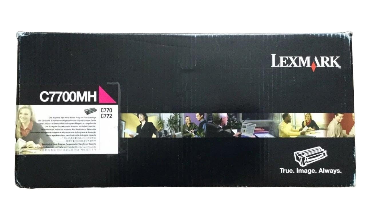 Sure, here is the corrected and grouped text from the image:

---

**LEXMARK**

**C7700MH**

**C770**  
**C772**

One Magenta High Yield Return Program Print Cartridge  
Une cartouche d'impression Magenta High Yield Return Program  
Eine Druckpatrone Magenta High Yield Return Program  
Een cartouche d'impression Magenta High Yield Return Program  
Eine Druckpatrone Magenta High Yield Return Program  
Een cartouche d'impression Magenta High Yield Return Program  
Een cartouche d'impression Magenta High Yield Return Program  
Een cartouche d'impression Magenta High Yield Return Program  
Een cartouche d'impression Magenta High Yield Return Program  
Een cartouche d'impression Magenta High Yield Return Program  
Een cartouche d'impression Magenta High Yield Return Program  
Een cartouche d'impression Magenta High Yield Return Program  
Een cartouche d'impression Magenta High Yield Return Program  
Een cartouche d'impression Magenta High Yield Return Program  
Een cartouche d'impression Magenta High Yield Return Program  
Een