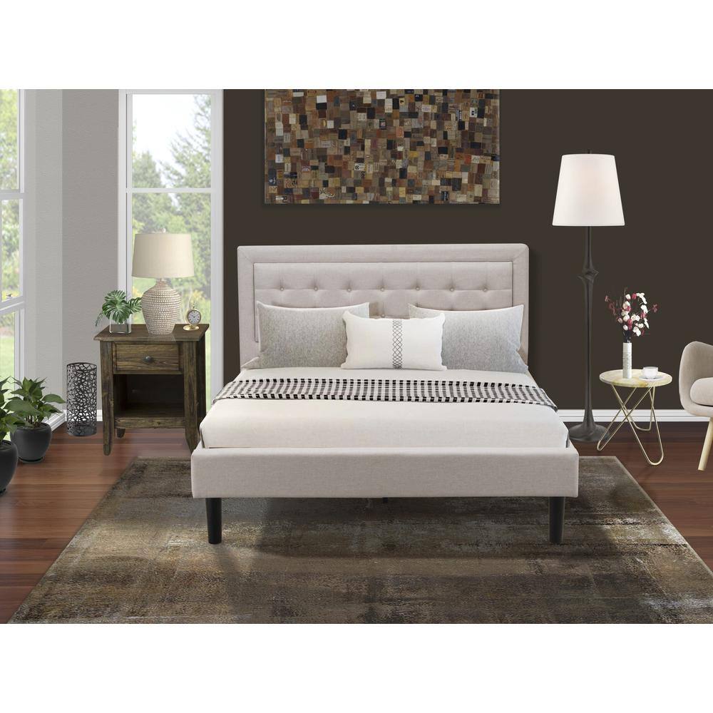 Alt View 3. East West Furniture - FN08Q-1GA07 2-Piece Fannin Queen Bedroom Set with 1 Wingback Bed and a Mid Century Modern Nightstand - Mist Beige Linen - Mist Beige.