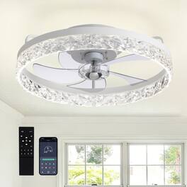 Siljoy - 20-22-inch Luxury Crystal Flush Mount Fan Light Dimmable Quiet for Bedroom and Living Room - White
