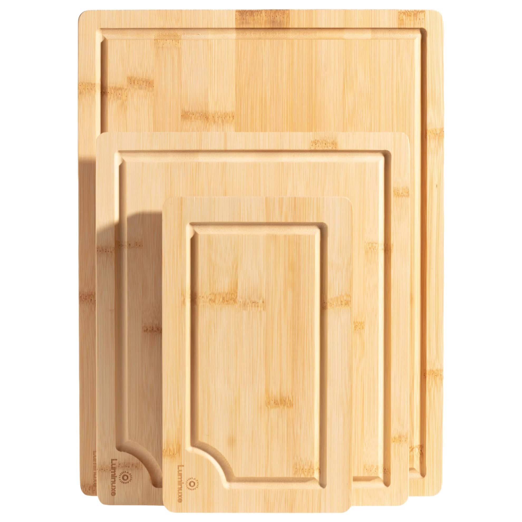 Luminuxe - Bamboo Cutting Board Set of 3, Wood Cutting Boards with Juice Groove, Nonslip Cutting Board Set