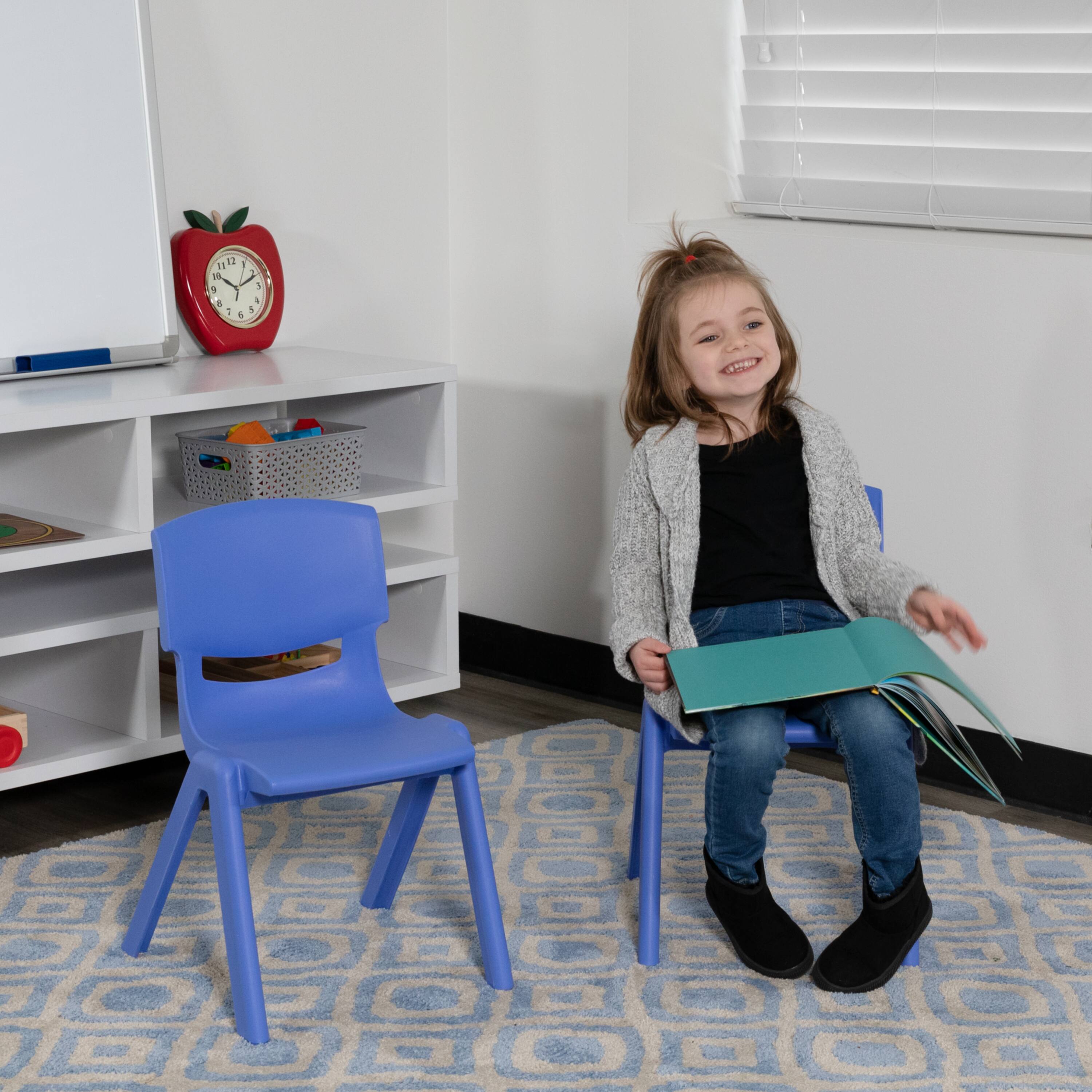 Alt View 5. Emma + Oliver - 2 Pack Plastic Stackable School Chair with 10.5"H Seat, Preschool Chair - Blue.