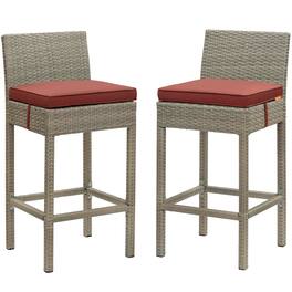 Conduit Outdoor Patio Wicker Rattan Bar Stool Set of 2 by Modway - Light Gray Currant
