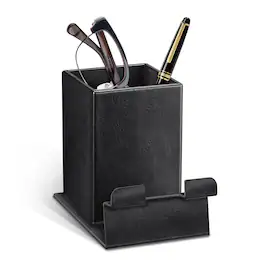 Kitcheniva - Vegan Leather Phone Stand Desktop Organizer Eyeglasses Holder With Magnetic Base - Black
