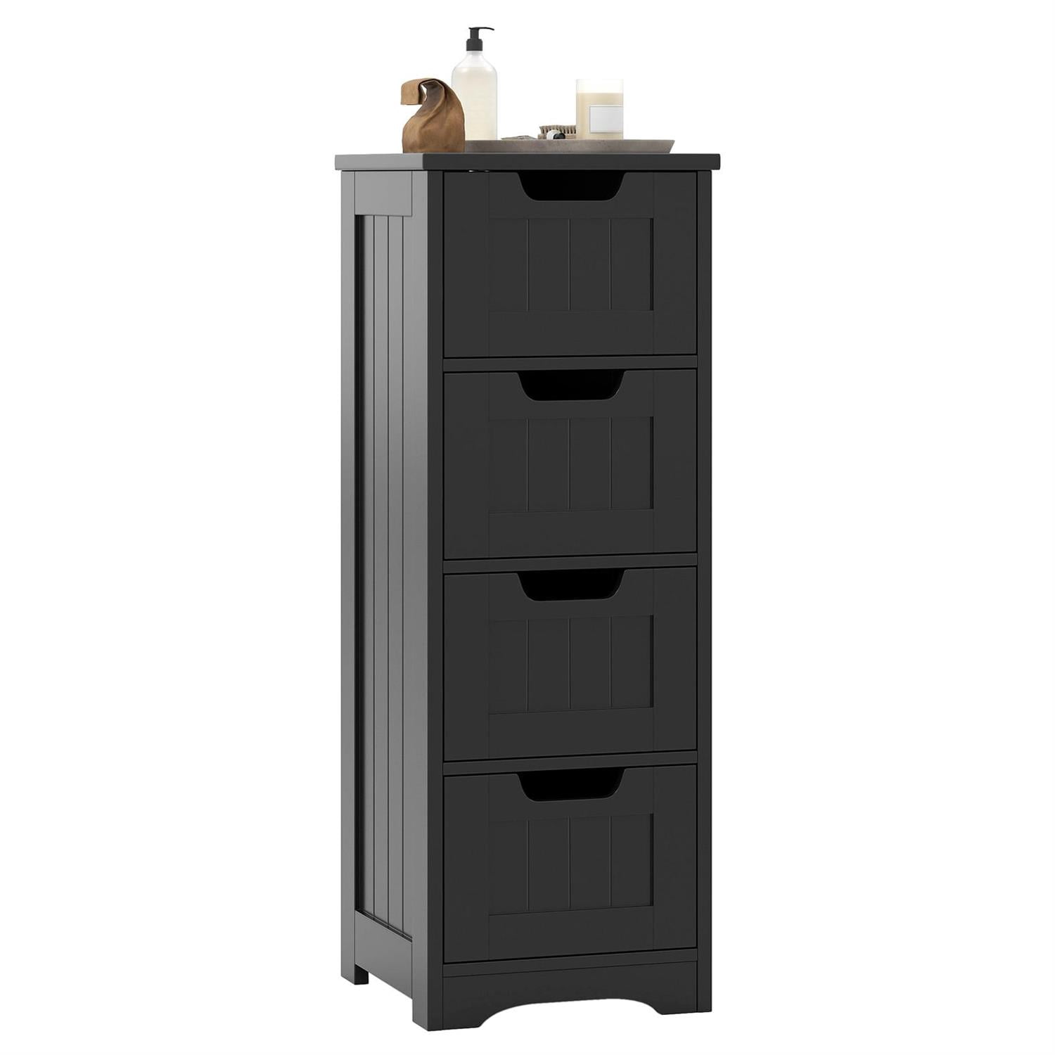 Left. Pefilos - Free-Standing Side Storage Organizer, 4 Drawers, Cutout Handles, Anti-Falling, Black - Black.
