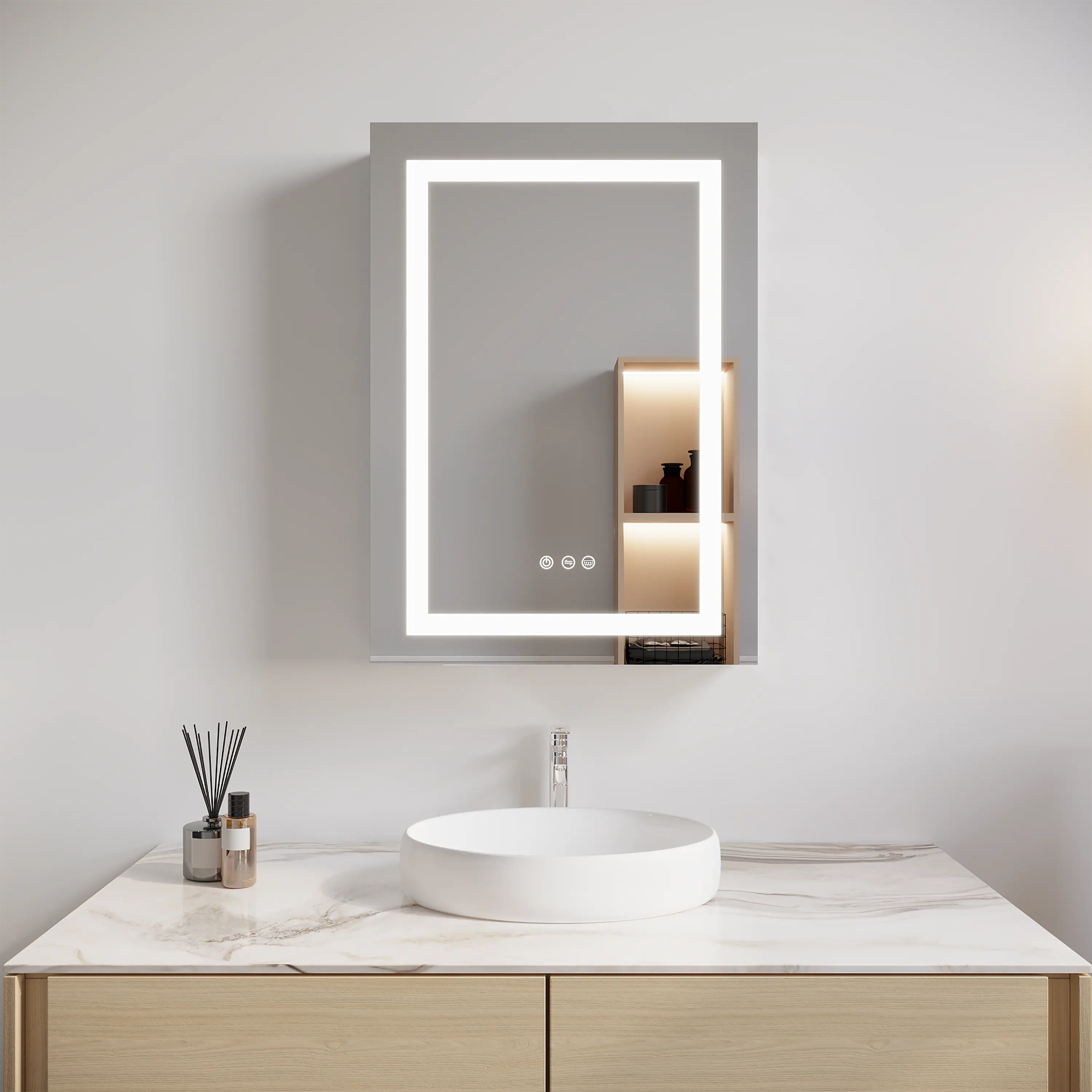 Front. Boyel Living - 26x20 Inch Bathroom Medicine Cabinet with LED Mirror Single Door Left Open Anti Fog Waterproof - Silver.