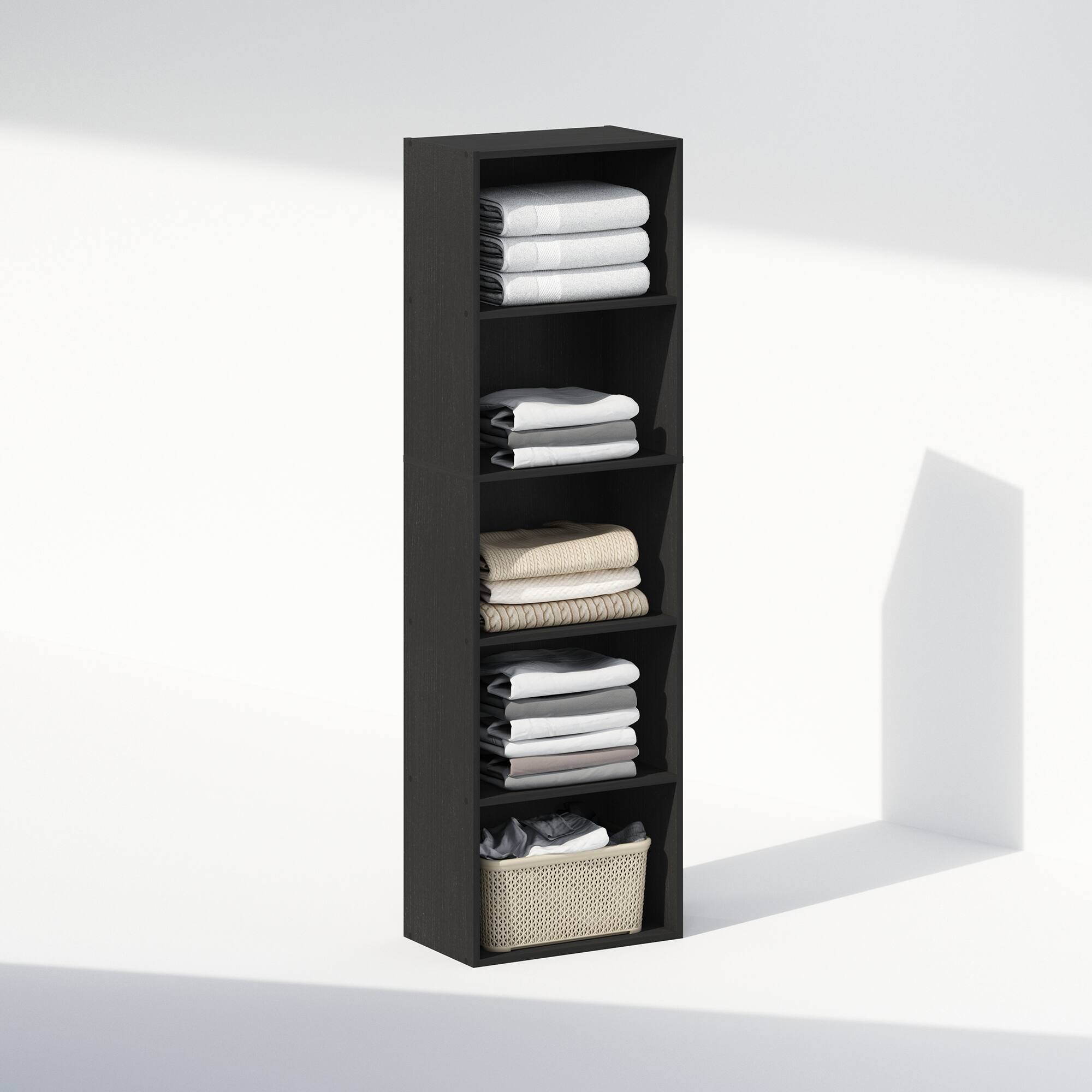Alt View 3. Furinno - Reed 5-Tier Open Shelf Multipurpose Closet & Clothing Storage, Storage Organizer - Blackwood.
