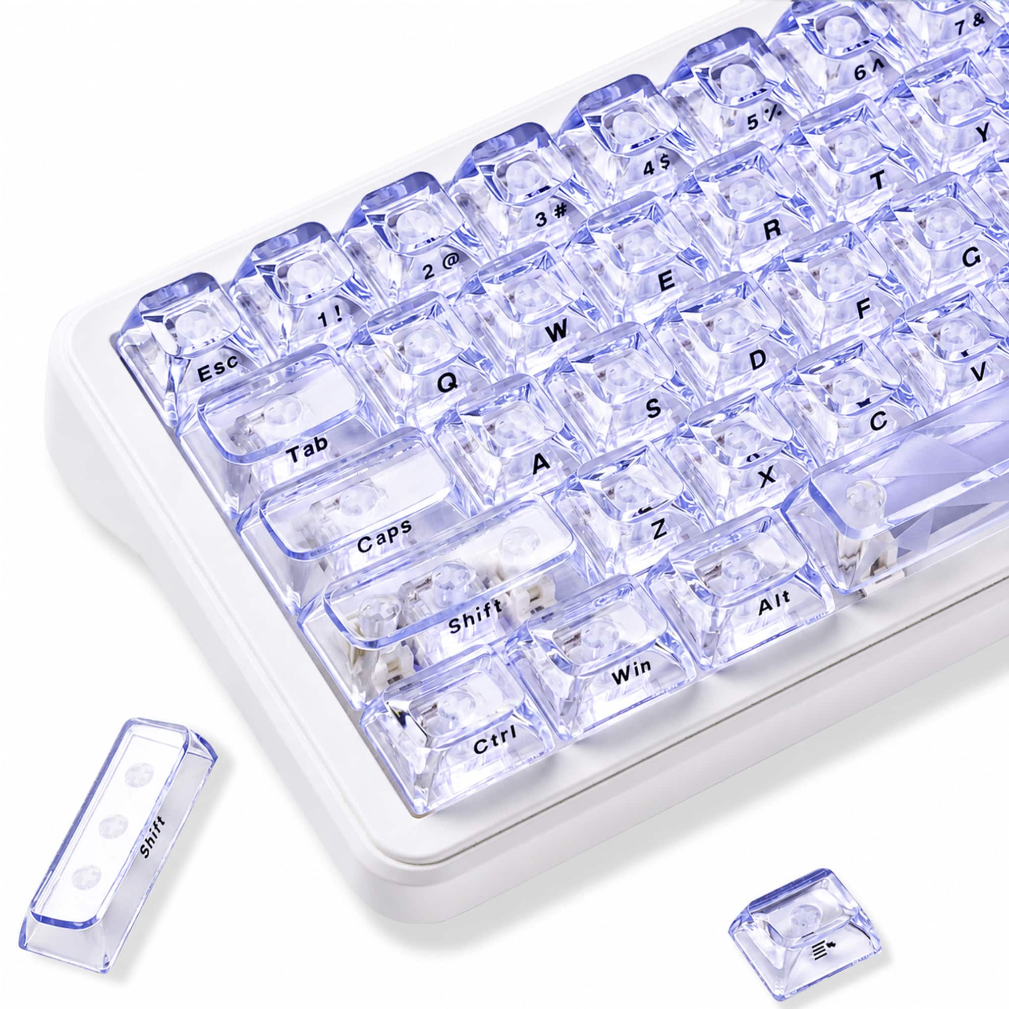 Womier - Clear Keycaps Set, Transparent Shine Through Keycap for MX-Compatible 61/68/84/87/98/100/104 Mechanical Keyboard - White