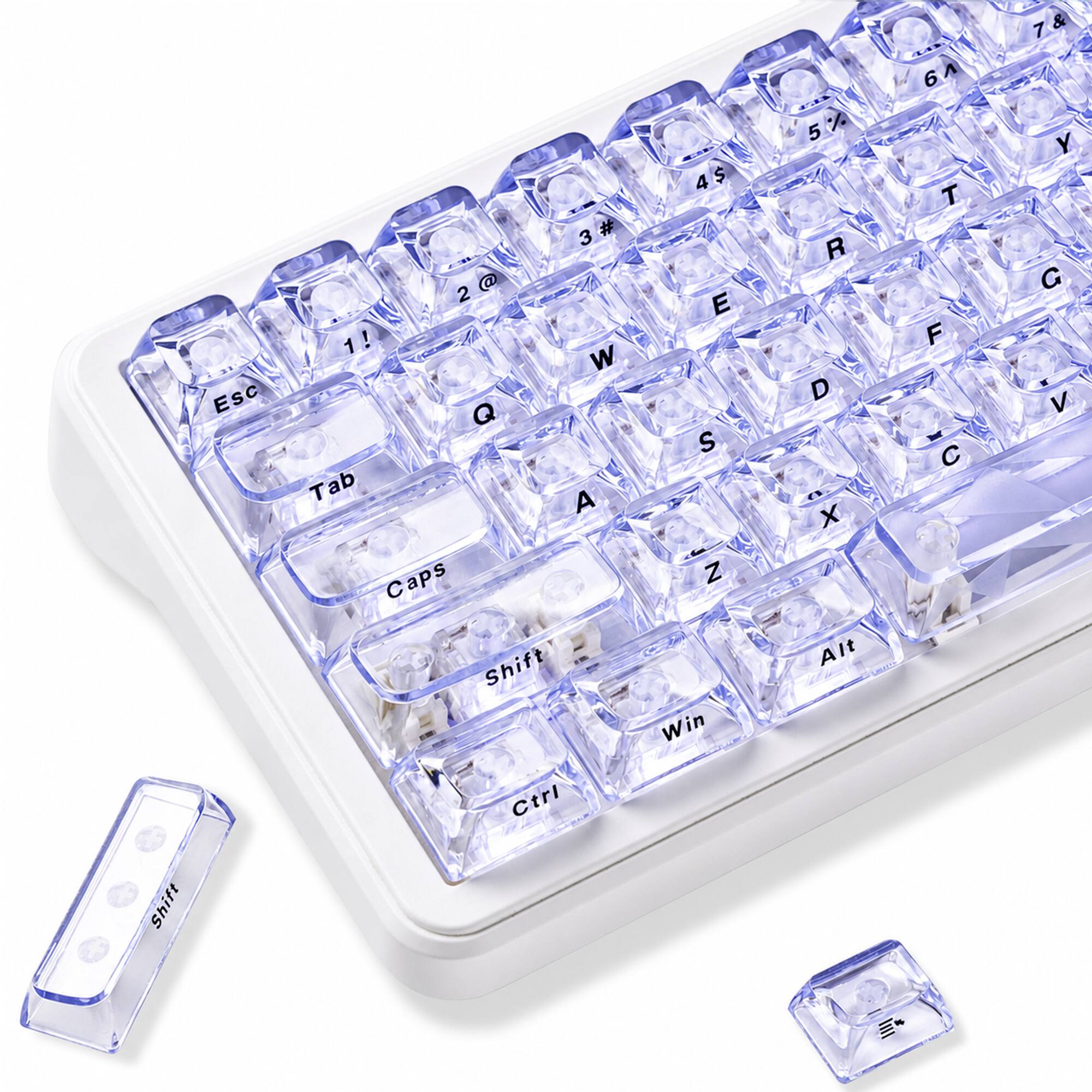 Womier - Clear Keycaps Set, Transparent Shine Through Keycap for MX-Compatible 61/68/84/87/98/100/104 Mechanical Keyboard - White