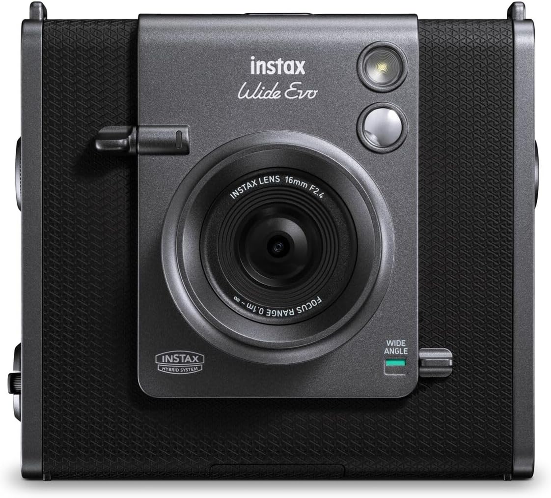 instax Wide Evo LENS 16mm INSTAX F2.4 0O - FOCUS 1m O RANGE INSTAX HYBRID SYSTEM WIDE ANGLE
