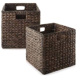 Casafield - 12 x 12-in Water Hyacinth Storage Baskets - 2 Pack - Espresso