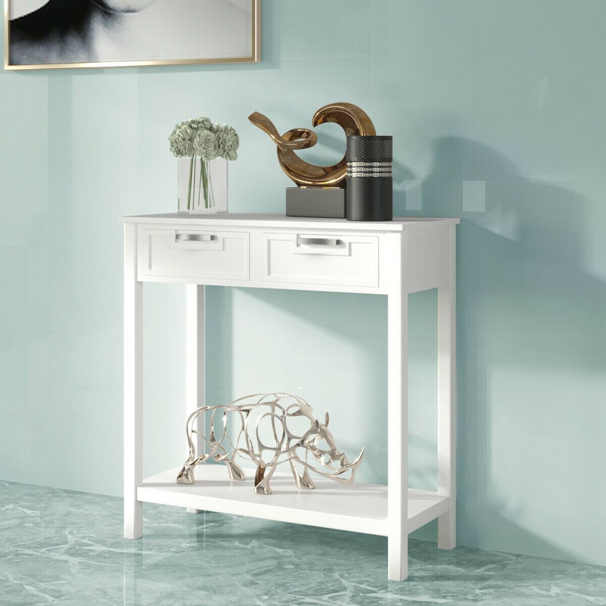 Alt View 3. Costway - Costway Accent Console Table Entryway Sofa Foyer Table Storage Shelf W/2 Drawers - White.