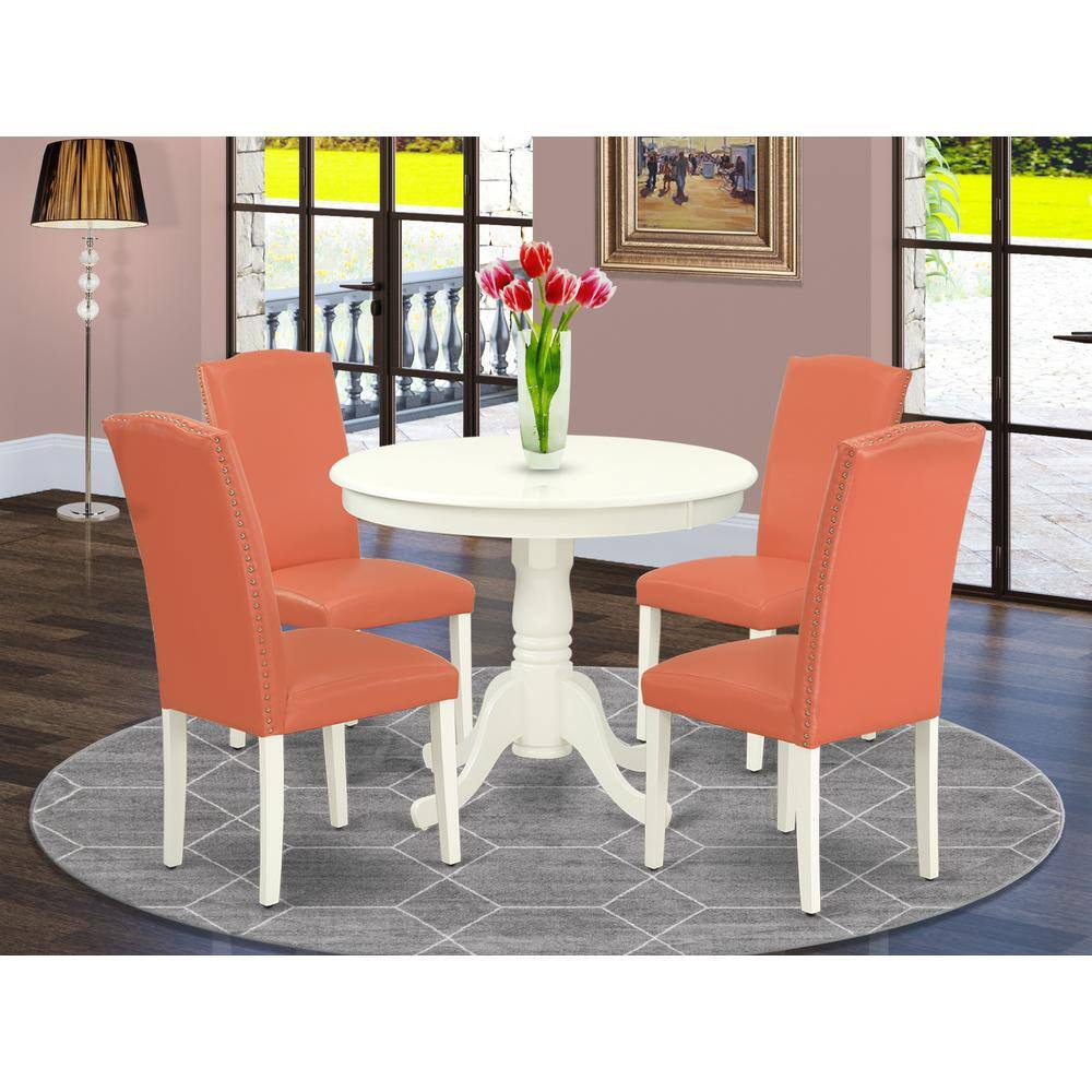 Back. East West Furniture - Dining Room Set Linen White - Brown.