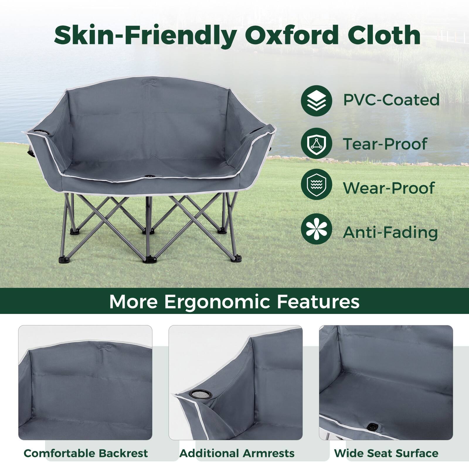 Skin-Friendly Oxford Cloth PVC-Coated Tear-Proof Wear-Proof Anti-Fading More Ergonomic Features Comfortable Backrest Additional Armrests Wide Seat Surface
