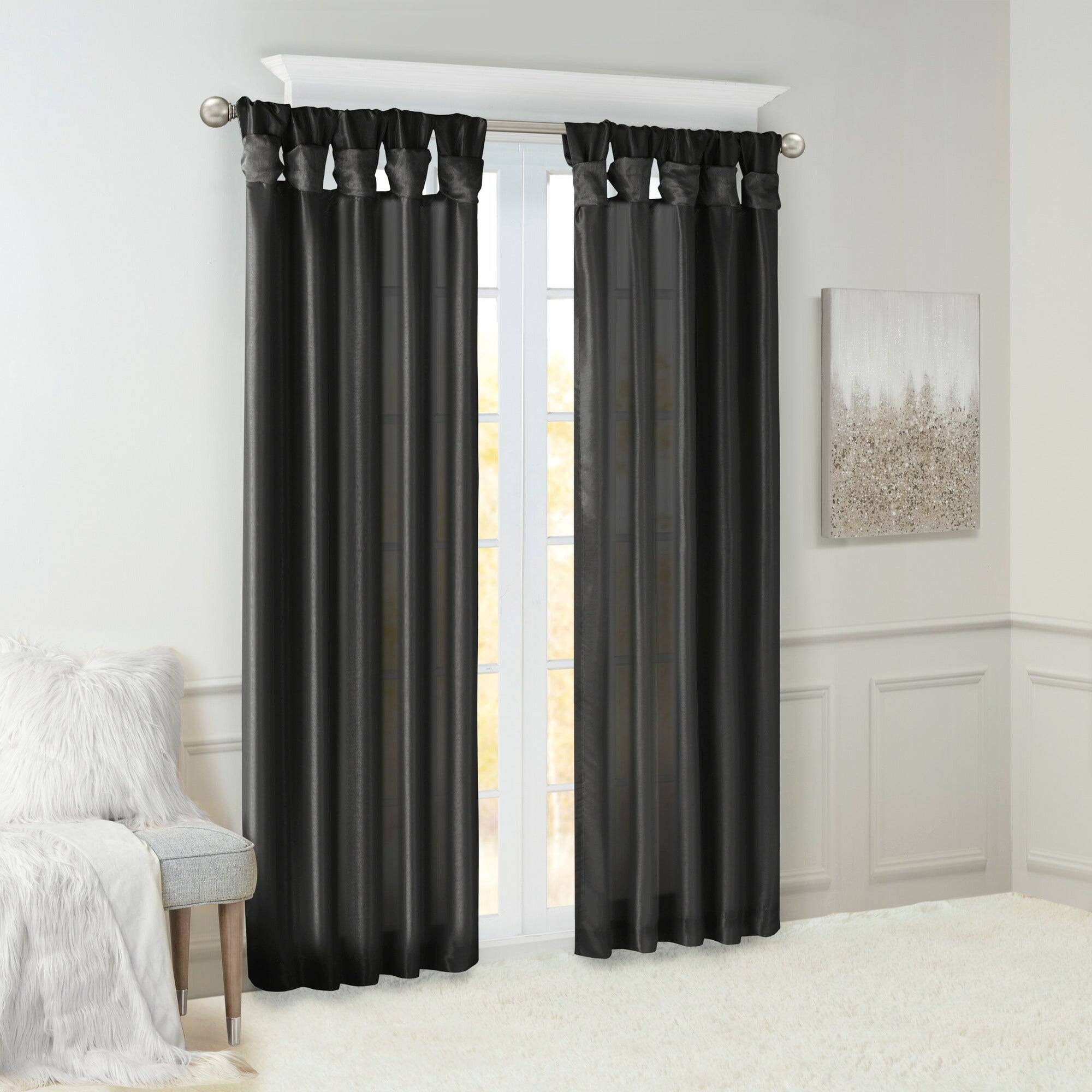 Alt View 1. BreeBe - Twist Tab Lined Window Curtain Panel Black 50x108' - Black.