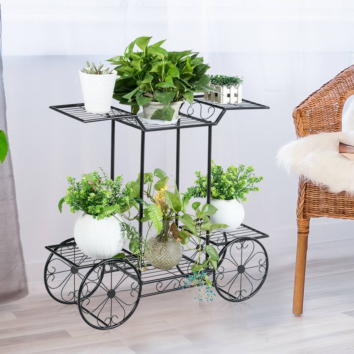 Alt View 7. Costway - Costway 6-Tier Garden Cart Stand Flower Rack Display Decor Flower Pot Plant Holder - Green.