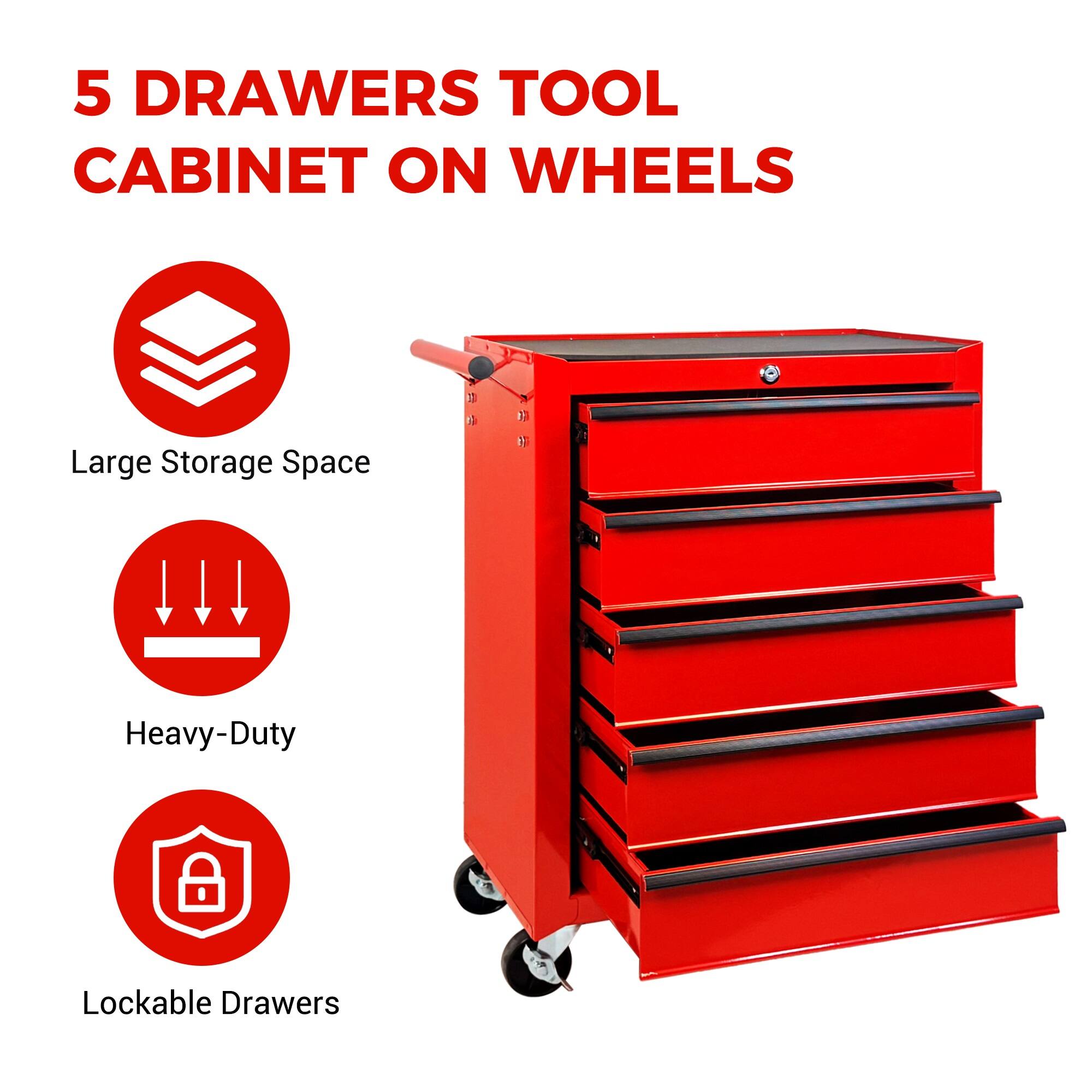 5 Drawers Tool Cabinet on Wheels

- Large Storage Space
- Heavy-Duty
- Lockable Drawers