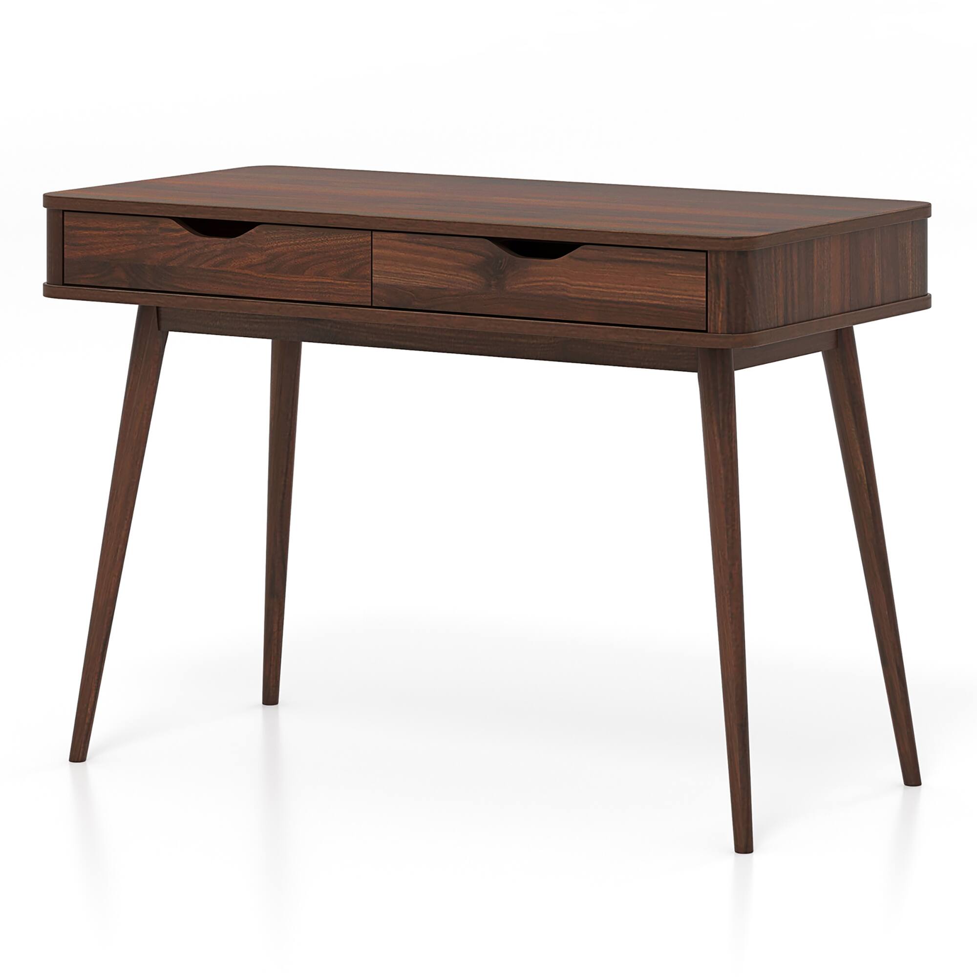 Alt View 9. Gymax - Gymax Mid-Century Computer Desk Study Workstation Study Laptop Table 2 Drawers - Walnut.