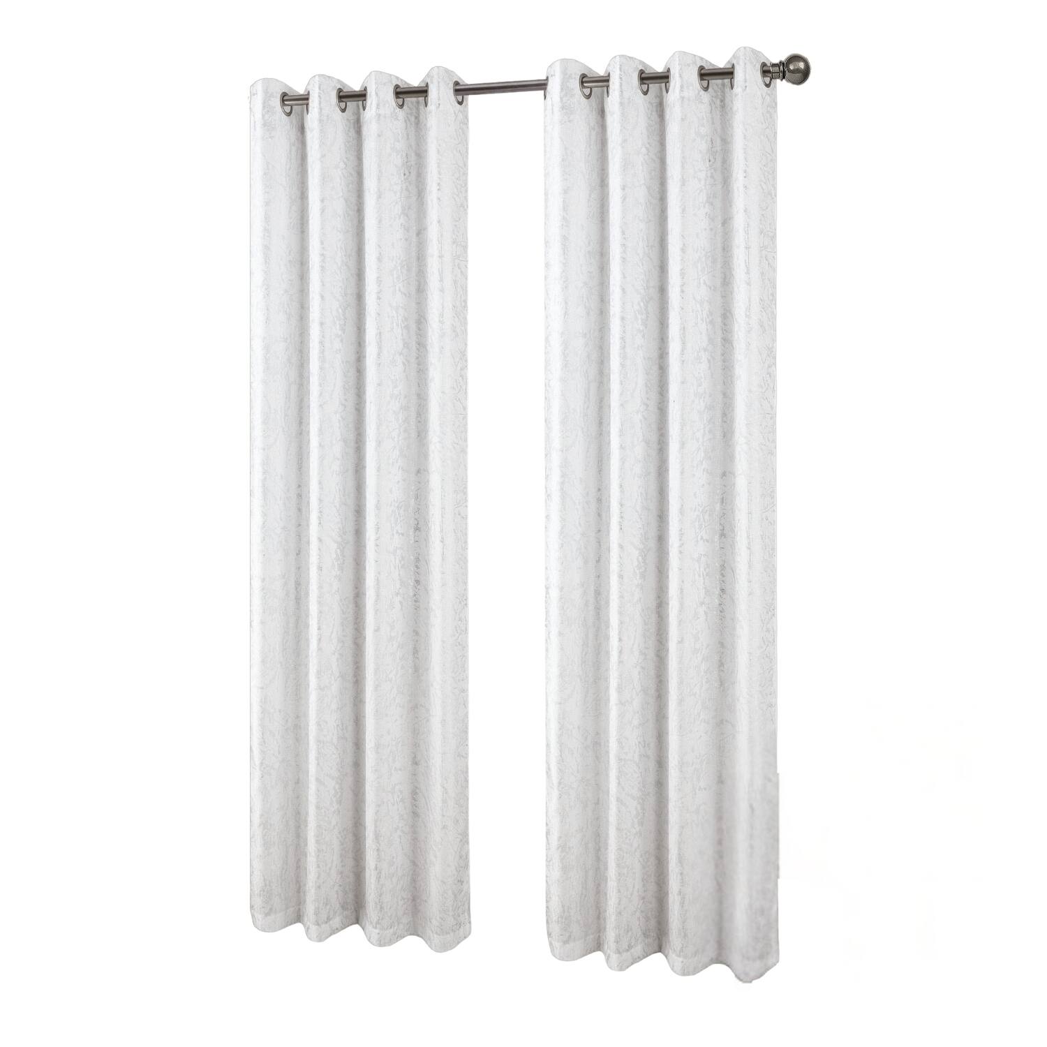 RT Designers Collection - Brighton Foil Jacquard Polyester Window Curtain Grommet Panel 52" x 84" - White/Silver