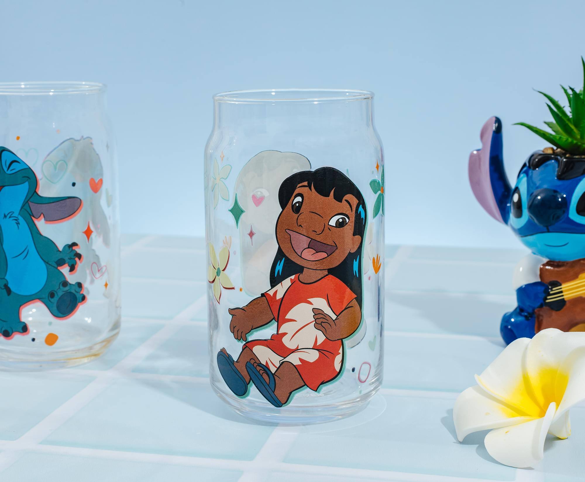 Alt View 5. Silver Buffalo - Disney Lilo & Stitch Characters 4-Piece Glass Can Set | Each Holds 16 Ounces - Multi-Colored.