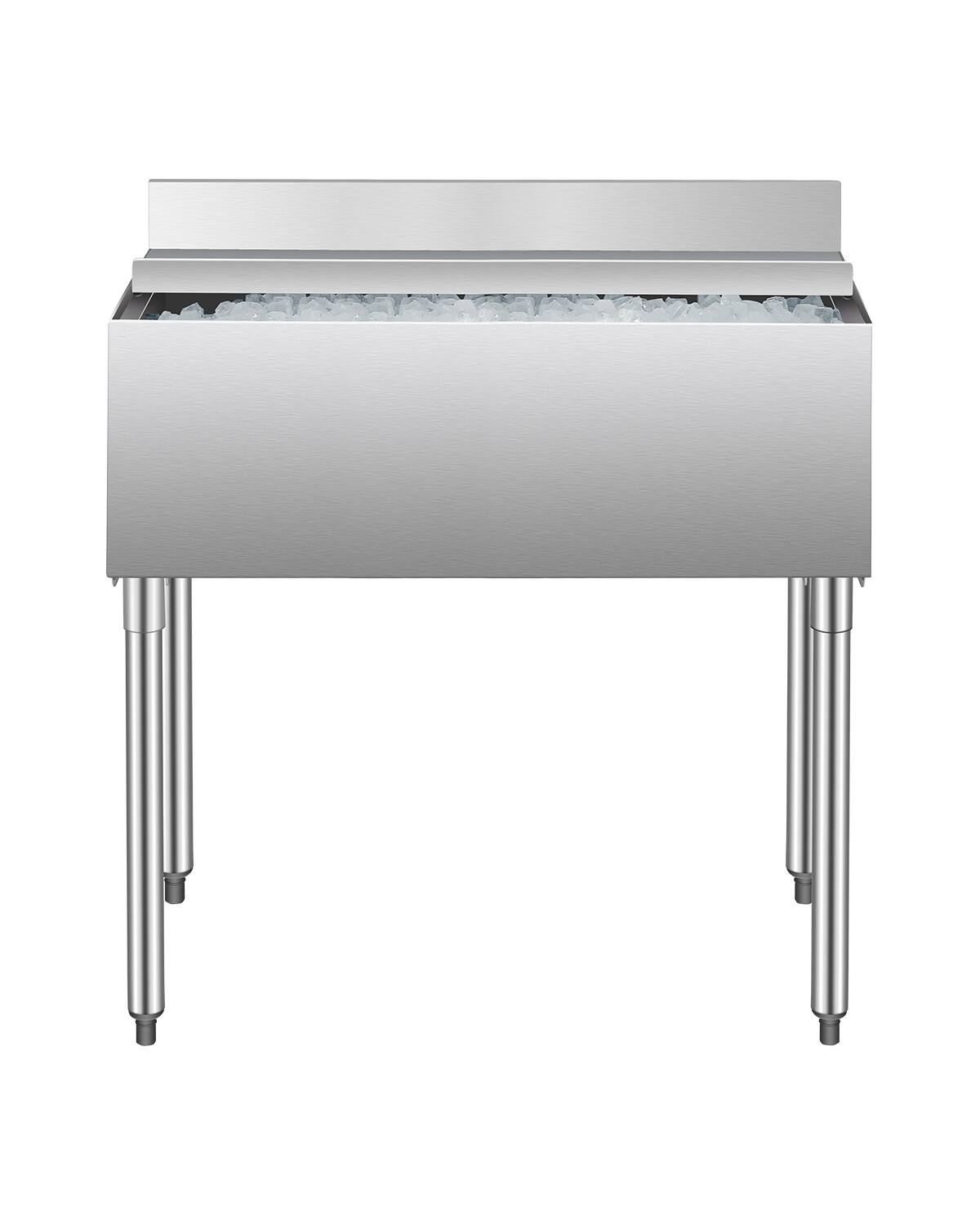 Front. VEVOR - Commercial Ice Bin, 95.3L Underbar Ice Bin, 35.9 x 19 x 37 in Stainless Steel Ice Chest with Sliding Lid, Bottle Holders - stainless steel color.