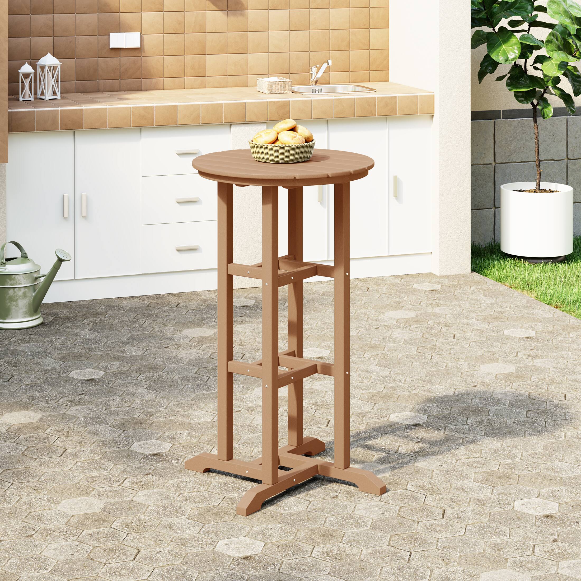 Angle. WestinTrends - WestinTrends Malibu 42" Counter Height Round Outdoor Patio Bistro Bar Table - Teak.