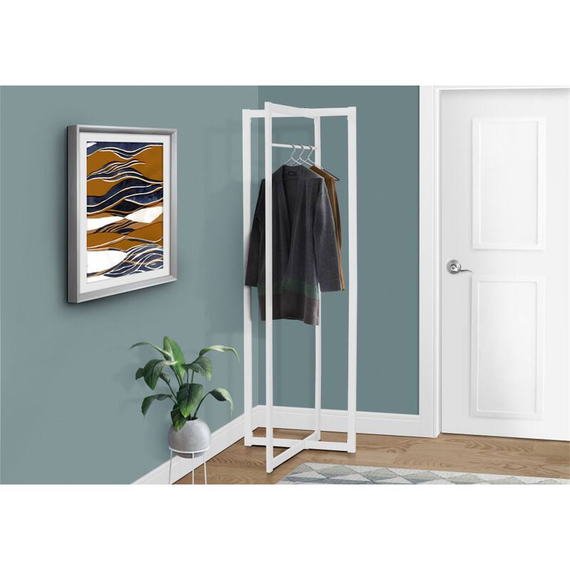 Angle. ALEXOUN - Modern Metal Coat Rack with Hall Tree - Free Standing, Hanging Bar, 72" Height, , Suitable for Entryway and Bedroom - White.