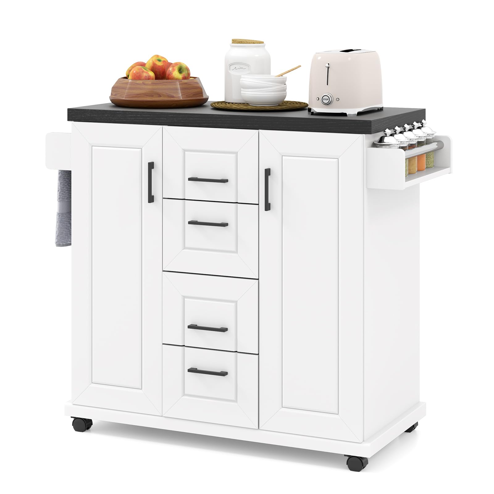 Ecooso - Rolling Kitchen Island Cart with Storage Cabinets and Extra Countertop Space - White