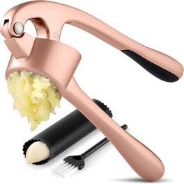 Zulay Kitchen - Large Premium Garlic Press Set - Bigger Bowl for Bigger Garlic - Rose Gold