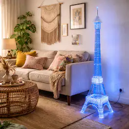 FC Design - 59"H Metallic Purple Eiffel Tower with Glitter Mesh & LED Floor Lamp