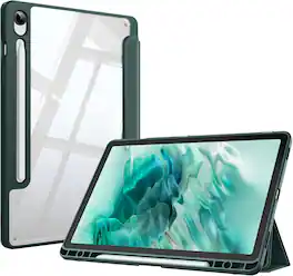 Fintie - Clear Case for Samsung Galaxy Tab S10 Lite / Tab S10 FE / Tab S9 FE / Tab S9, Shockproof TPU Bumper Trifold Stand Cover - Midnight Green