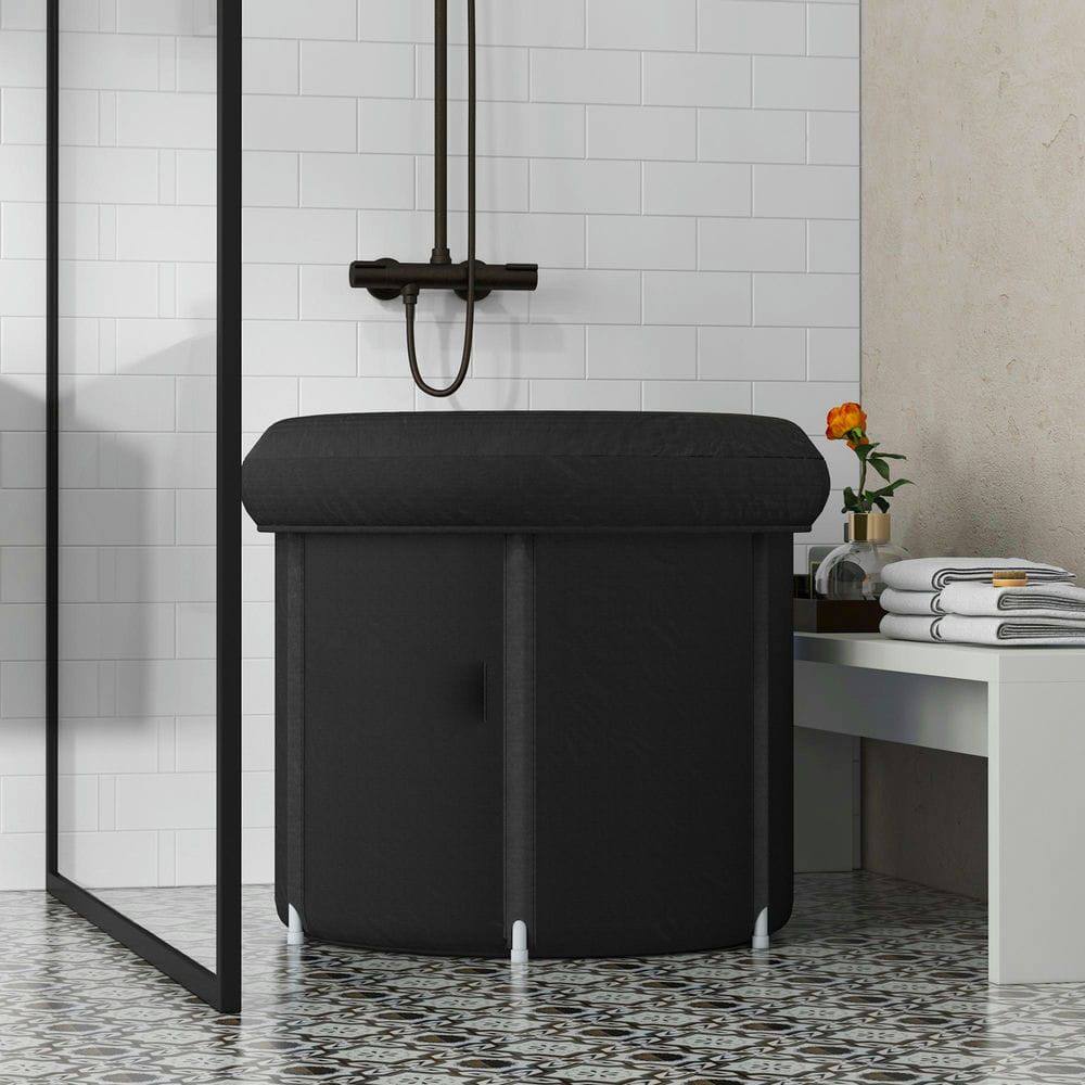 Front. Resenkos - Insulated Portable Ice Bath Tub for Athletic Recovery and Cold Therapy - Dark Blue - Blue.