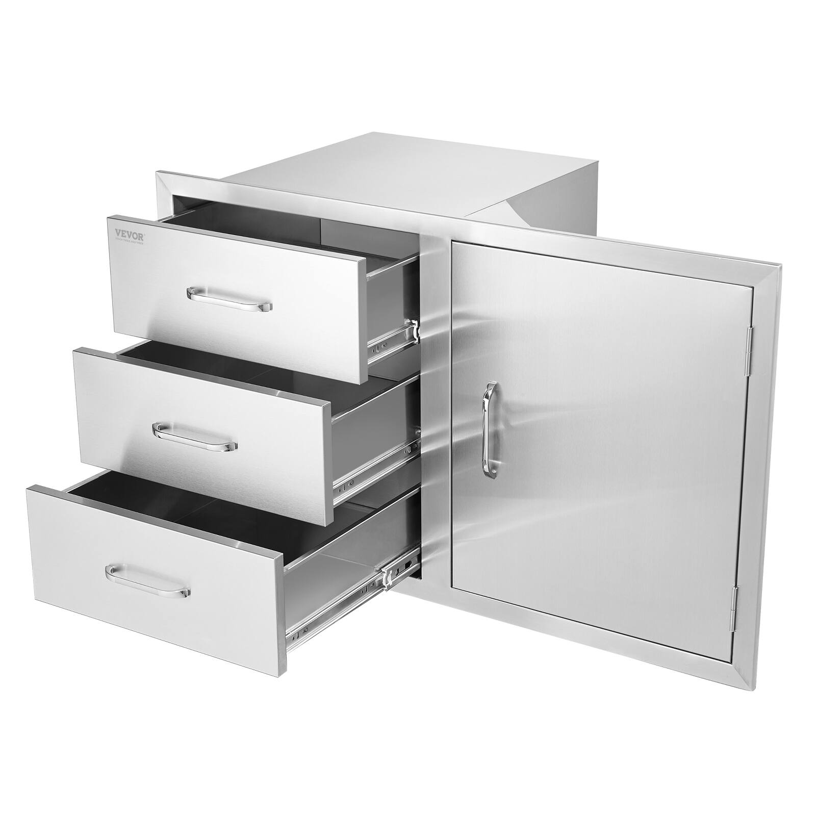 VEVOR - Outdoor Kitchen Door Drawer Combo 38.1''W x 22.6''H x 20.8''D, BBQ Access Door/Triple Drawers Combo - Silver