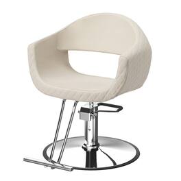 Winado - Salon Hydraulic Chair Barber Chair with Diamond Stitching Faux Leather, Memory Foam, Open Back, Wide Armrests, Footrest - Light Khaki & Silver