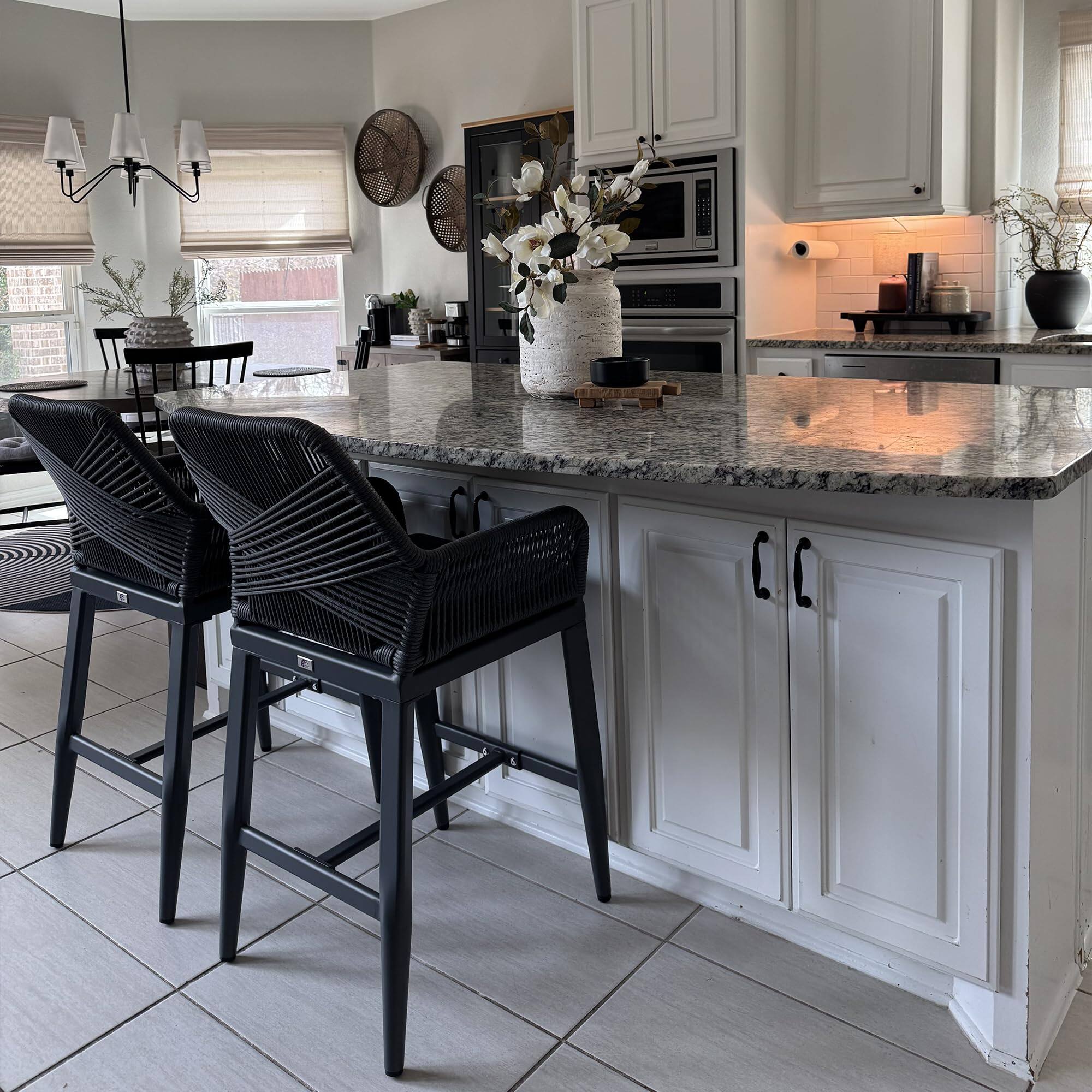 Alt View 1. PURPLE LEAF - Outdoor Counter/Bar Height StoolsRattan Wicker Bar Chairs Woven Aluminum Barstools with Back and Cushions Set of 2 - Grey-Counter Stool.