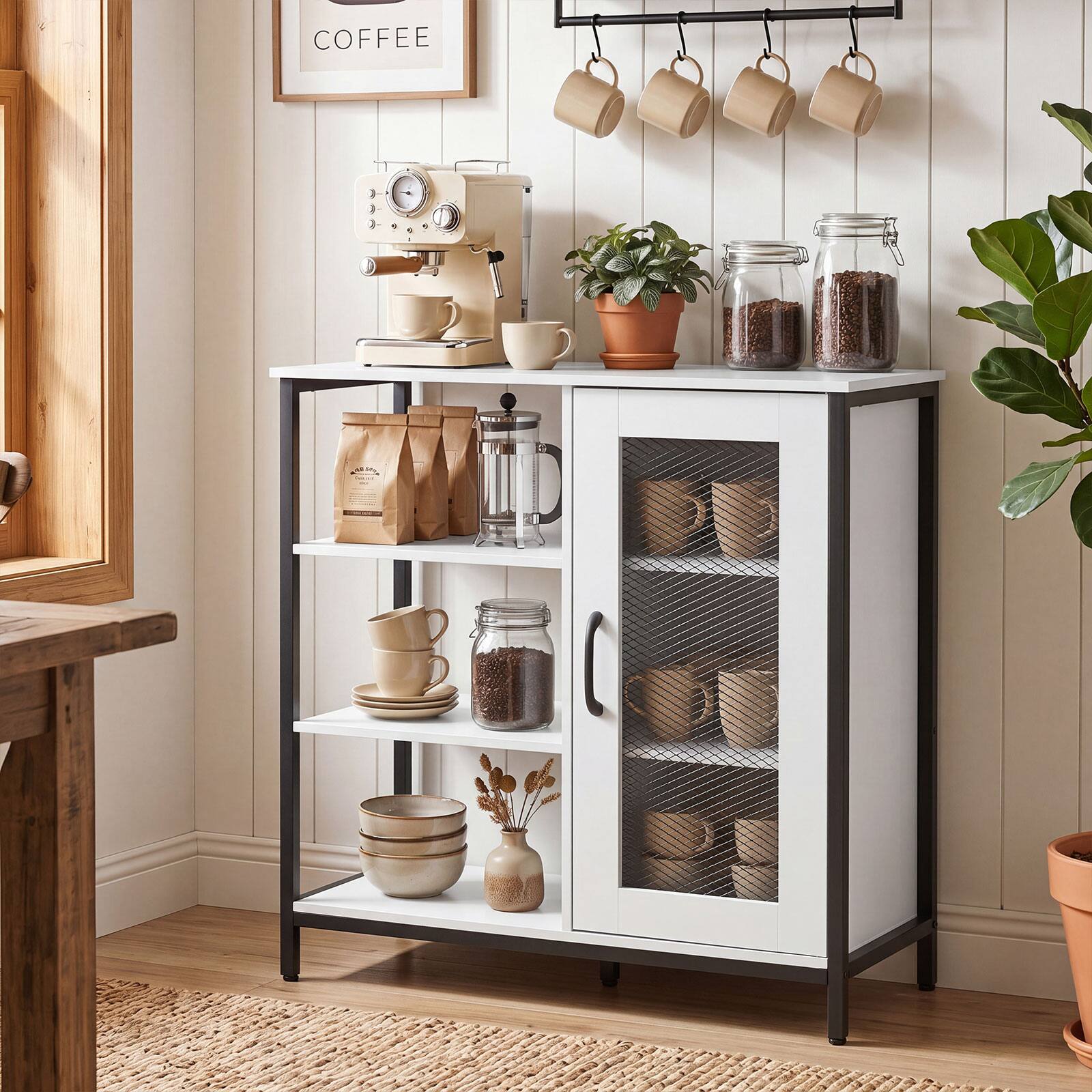 Alt View 3. Costway - Costway Buffet Sideboard Cabinet with 3 Open Shelves 2 Adjustable Shelves Anti-Tipping Kits - White.