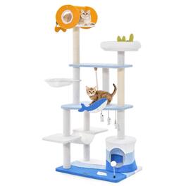 Kadyn - Cat Tower, Cat Tree for Indoor Cats, Multi-level Ocean-themed Cat Tree Tower with Sisal Covered Scratching Posts - Blue
