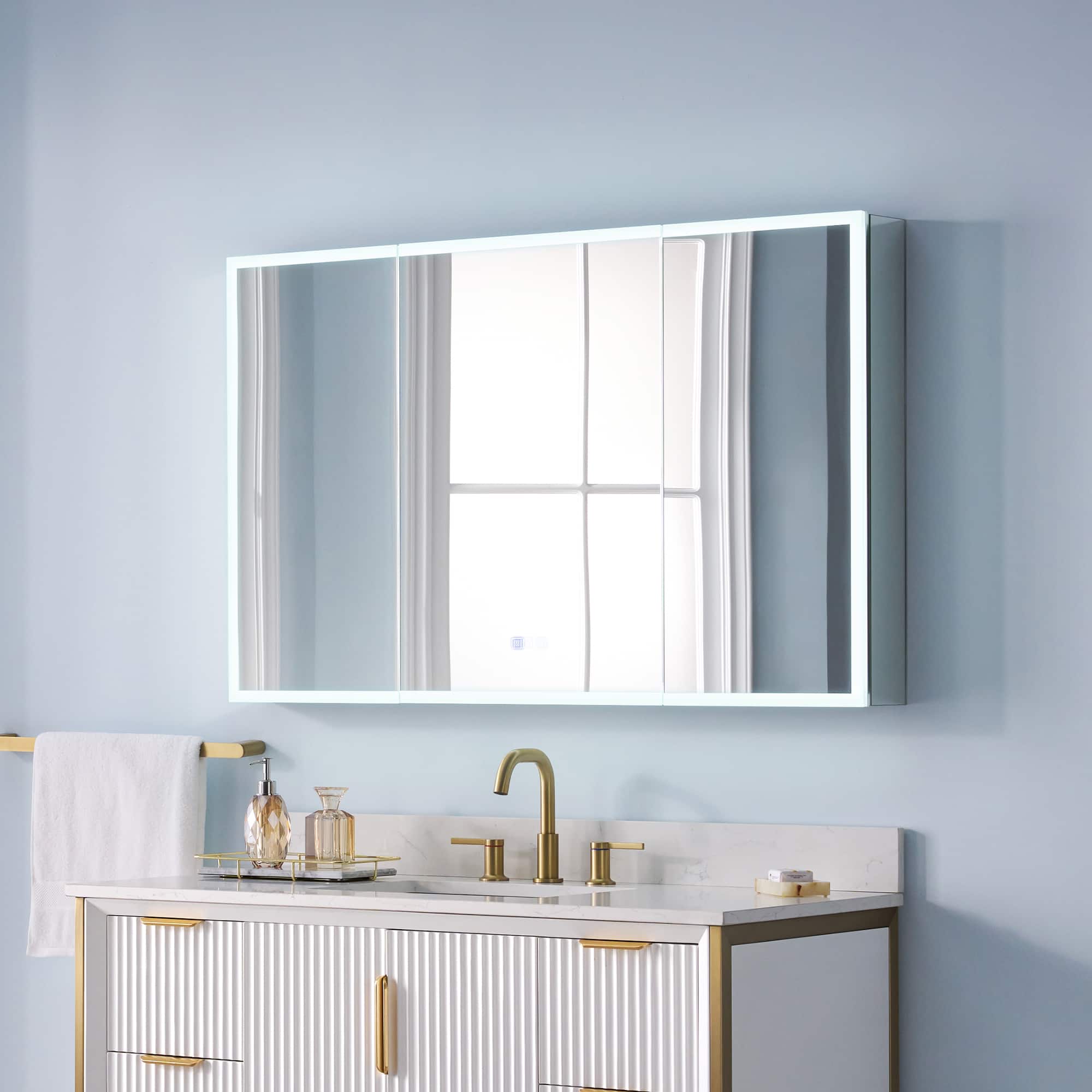 WELLFOR - 48 in. W x 30 in. H Rectangular Aluminum Recessed/Surface Mount LED Medicine Cabinet with Mirror, 3X Magnifying Mirror - Silver price history on PriceWatchPro