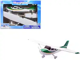 Model Kit Cessna 172 Skyhawk Aircraft White with Green and Yellow Stripes "Sky Pilot" Series 1/42 Plastic Kit by New Ray