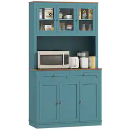 Homcom - 71" Kitchen Pantry Cabinet, Freestanding Kitchen Hutch with Microwave Stand, 2 Drawers and Adjustable Shelves - Green