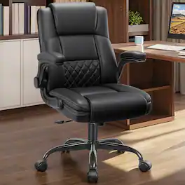 Brick Attic - Executive Leather Office Chair with Adjustable Flip-up Arms and Lumbar Support,Adjustable Hight Swivel Desk Chair - Black