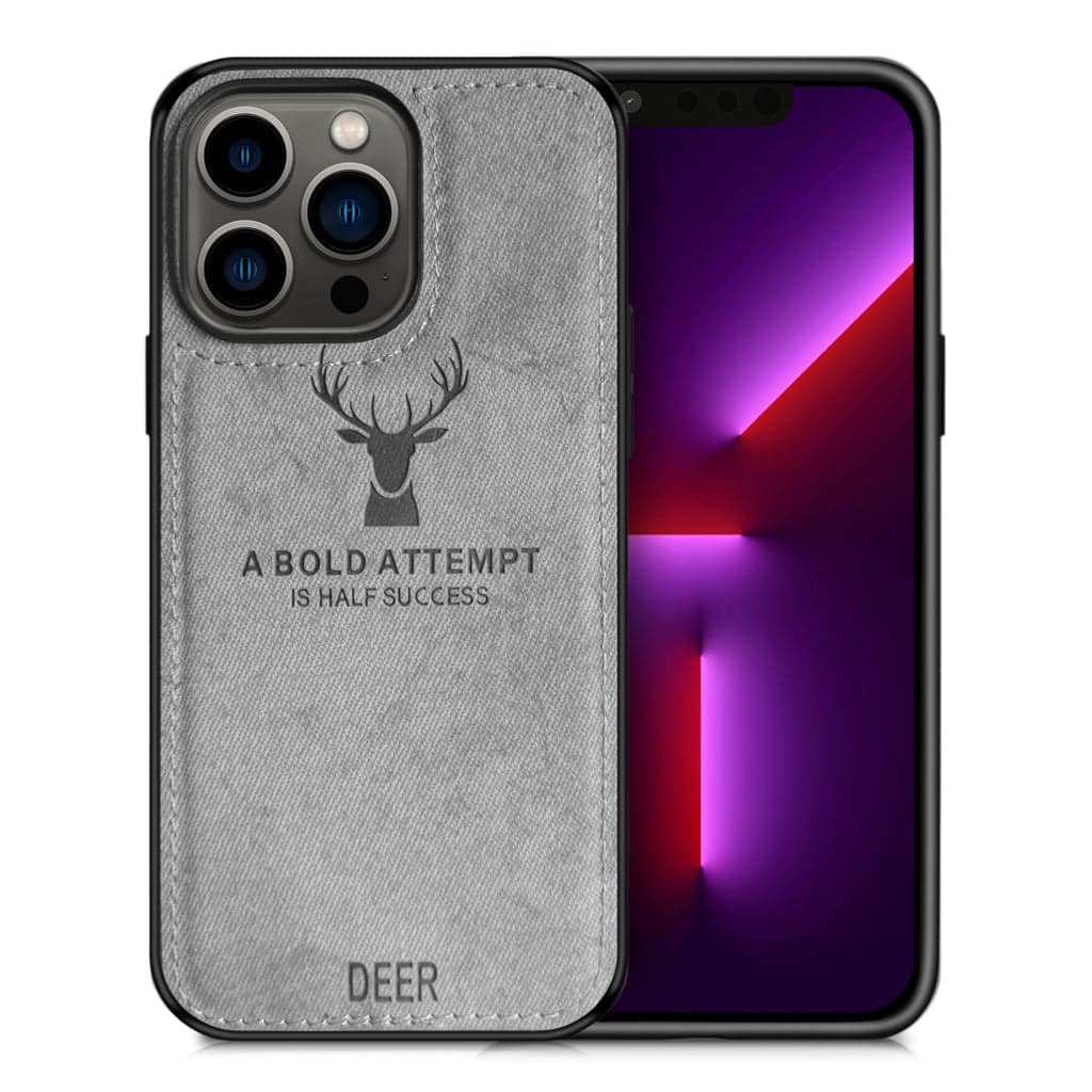 Alpha Digital - Iphone 13pro - Protective Case W/ Luxury Soft Cloth & Deer Design- Anti-dirt/shock - Gray
