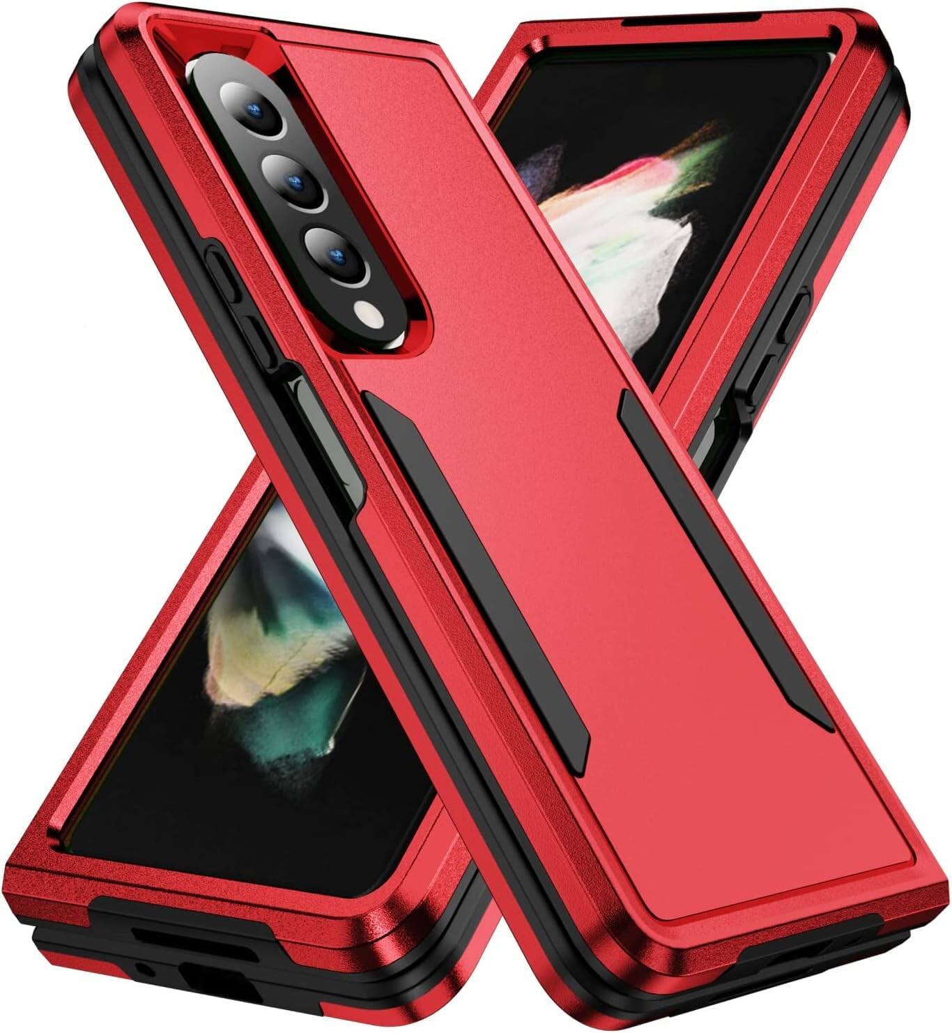 Front. Entronix - Entronix Galaxy Z Fold 5 Case - Soft-Touch Dual-Layer Protection - Red.