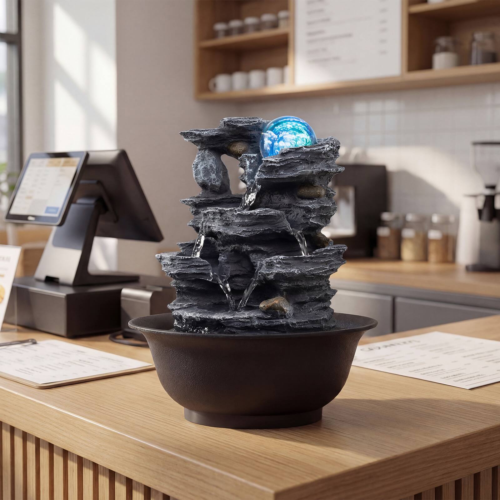 Alt View 1. Gymax - Gymax Tabletop Water Fountain w/Rolling Crystal Ball Color-Changing LED Light Pump - Black.